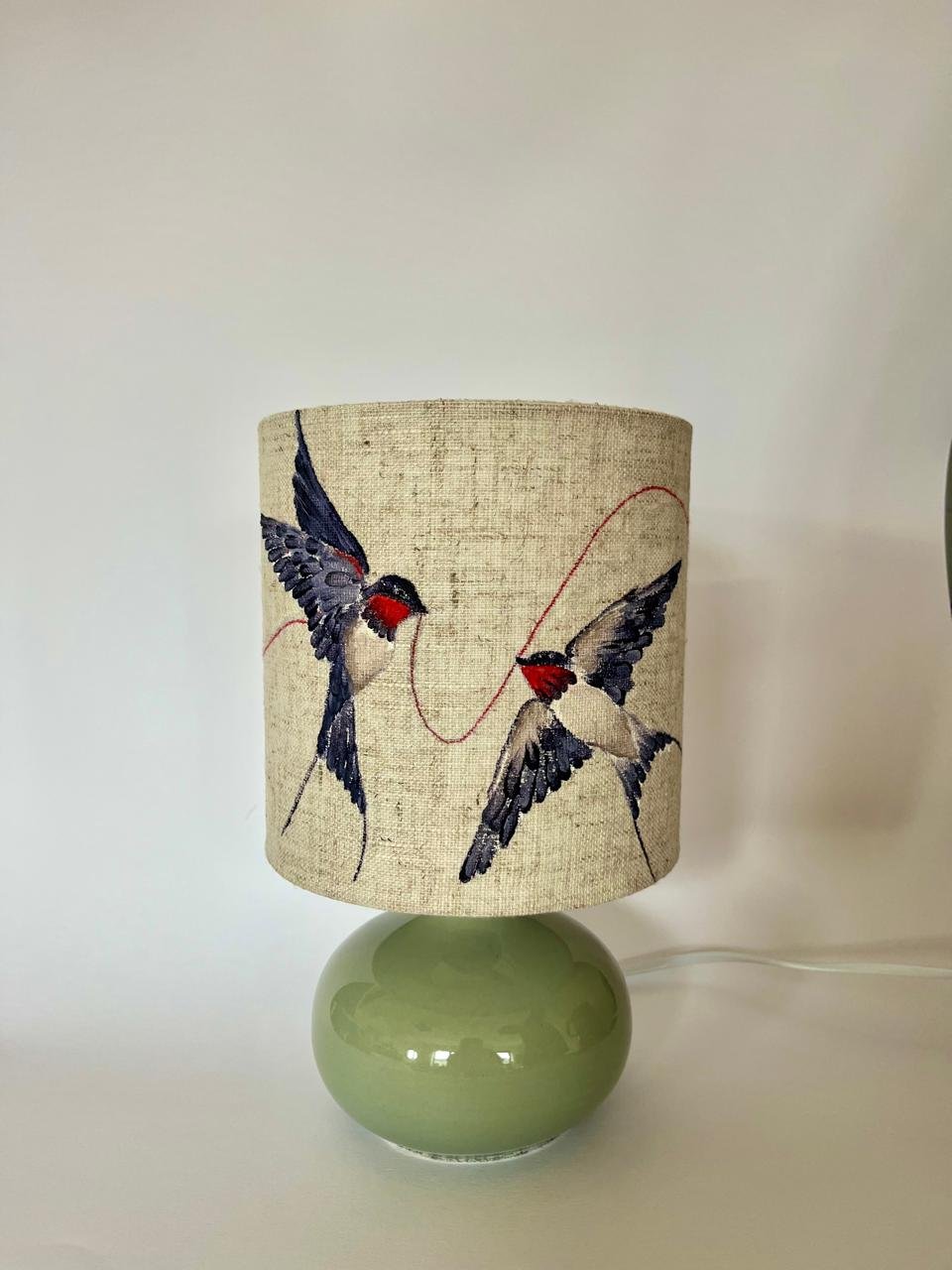 Two Swallows, One Thread — Hand-Painted Bedside Lamp Pair - Image 3
