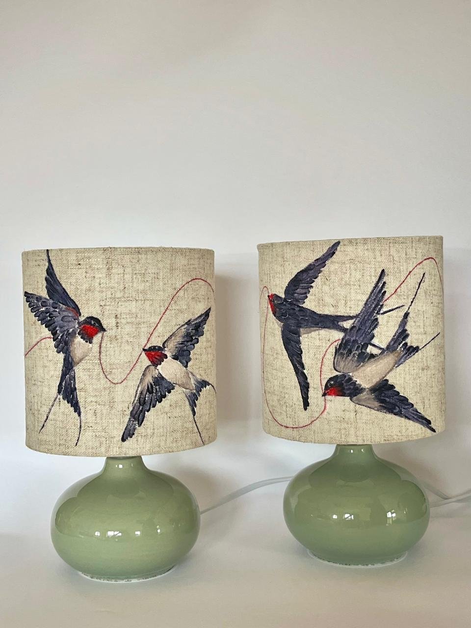 Two Swallows, One Thread — Hand-Painted Bedside Lamp Pair - Image 2