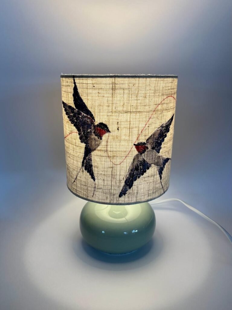 Two Swallows, One Thread — Hand-Painted Bedside Lamp Pair