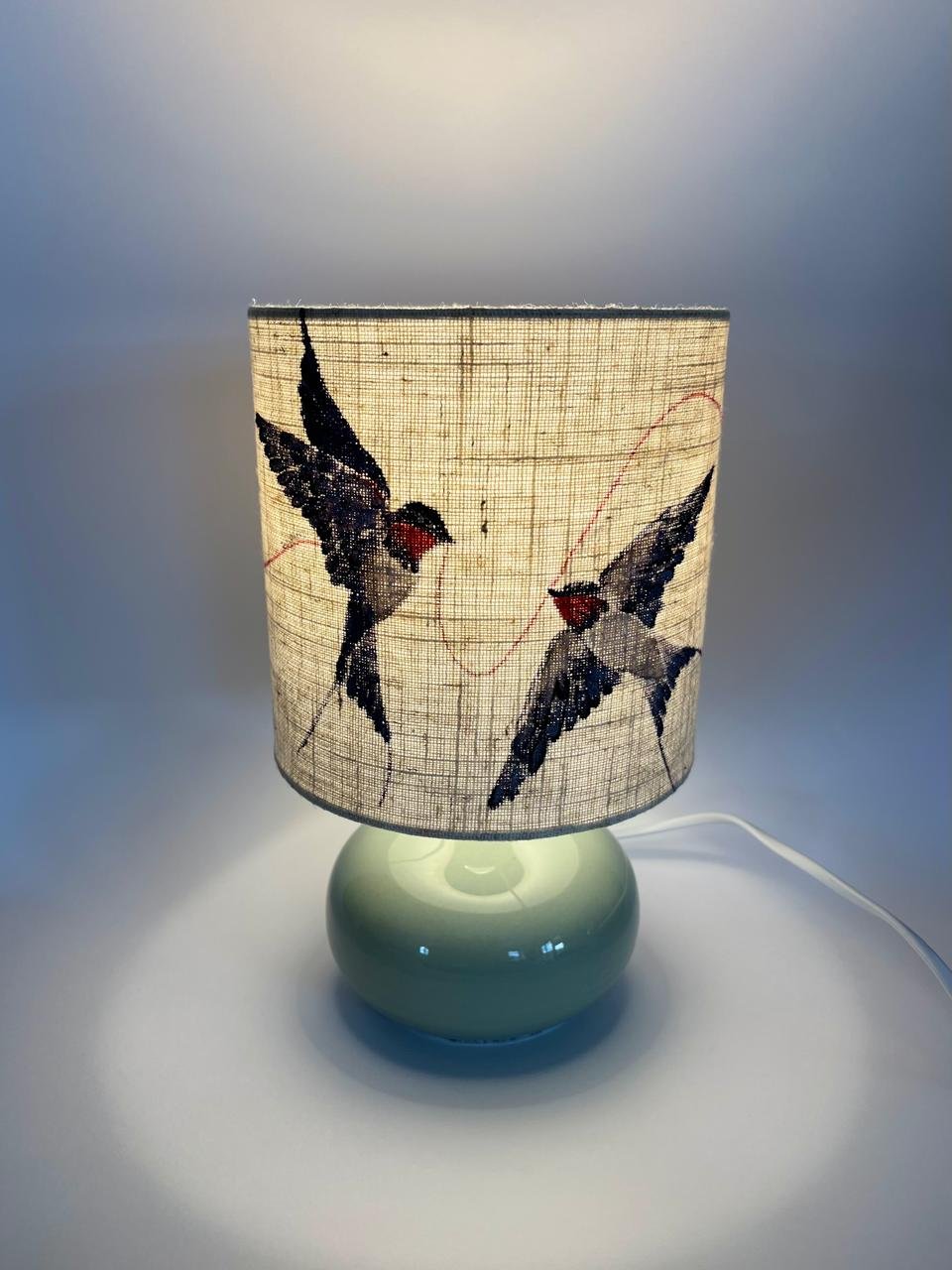 Two Swallows, One Thread — Hand-Painted Bedside Lamp Pair